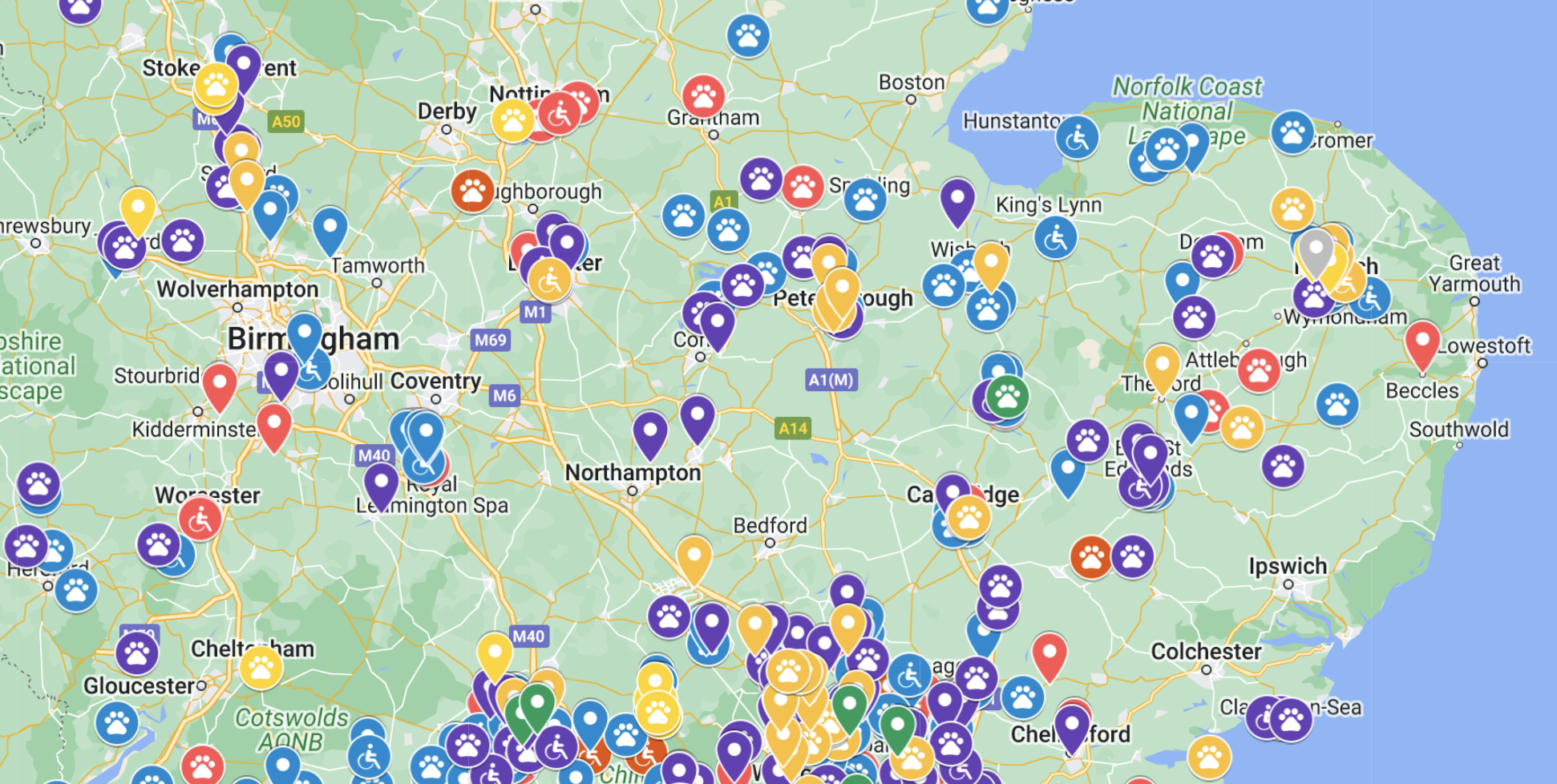 Middle and East England Map